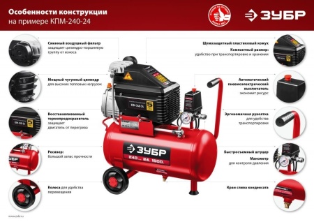 Картинка КПМ-260-50. ЗУБР 1800 ВТ, 260 Л/МИН, 50 Л, ПОРШНЕВОЙ, КОМПРЕССОР ВОЗДУШНЫЙ